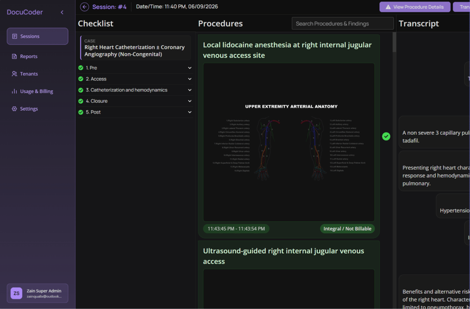 docuCODER coded procedure report in a browser window