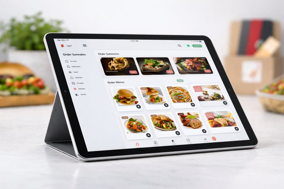 Catering delivery driver app interface displaying multi-item orders, route optimizations, and order assignments for event-based catering logistics